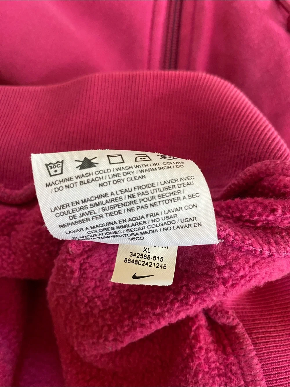 Nike Cotton Stretch Dark Pink Full Zip Embroidered Logo Hoodie